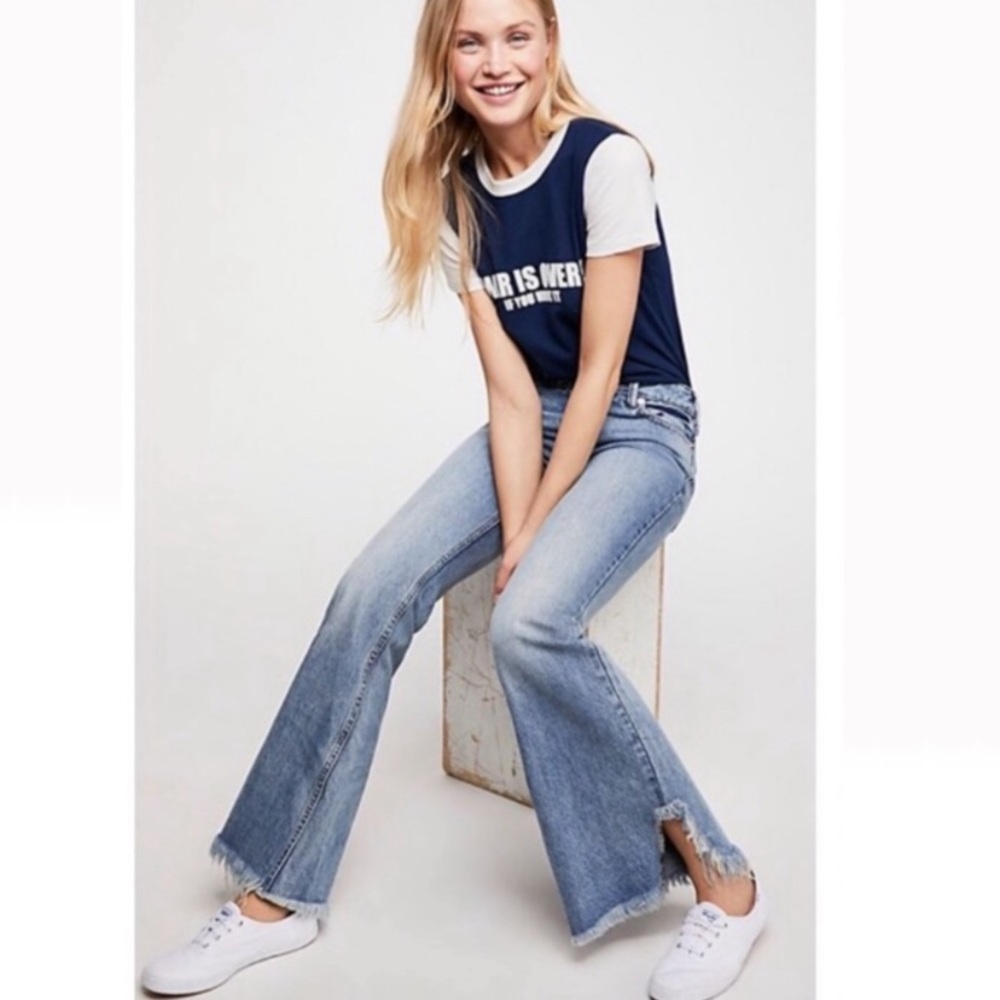 Free People Vintage Raw Hem Flare Jeans Lo…